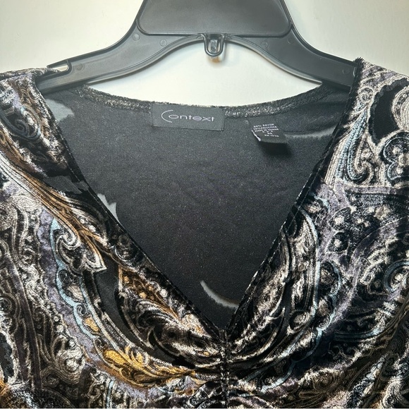 Context Black Gray Paisley Dark Romantic Velvet Burnout Whimsigoth Blouse Size M - Picture 4 of 16